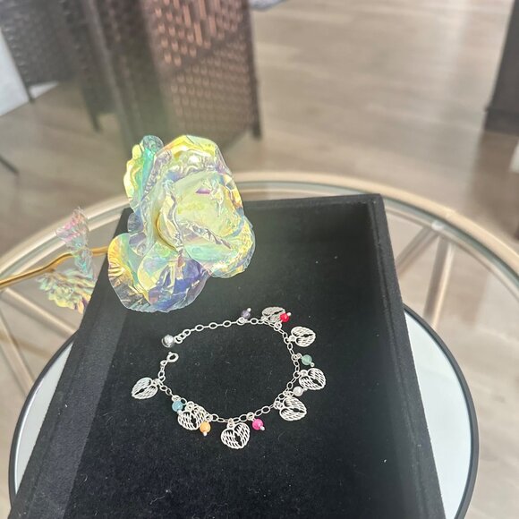 Silver 925 Bracelet With Angel Wing Charms & Chakra Stones Handcrafted Boho Desi - Picture 6 of 10